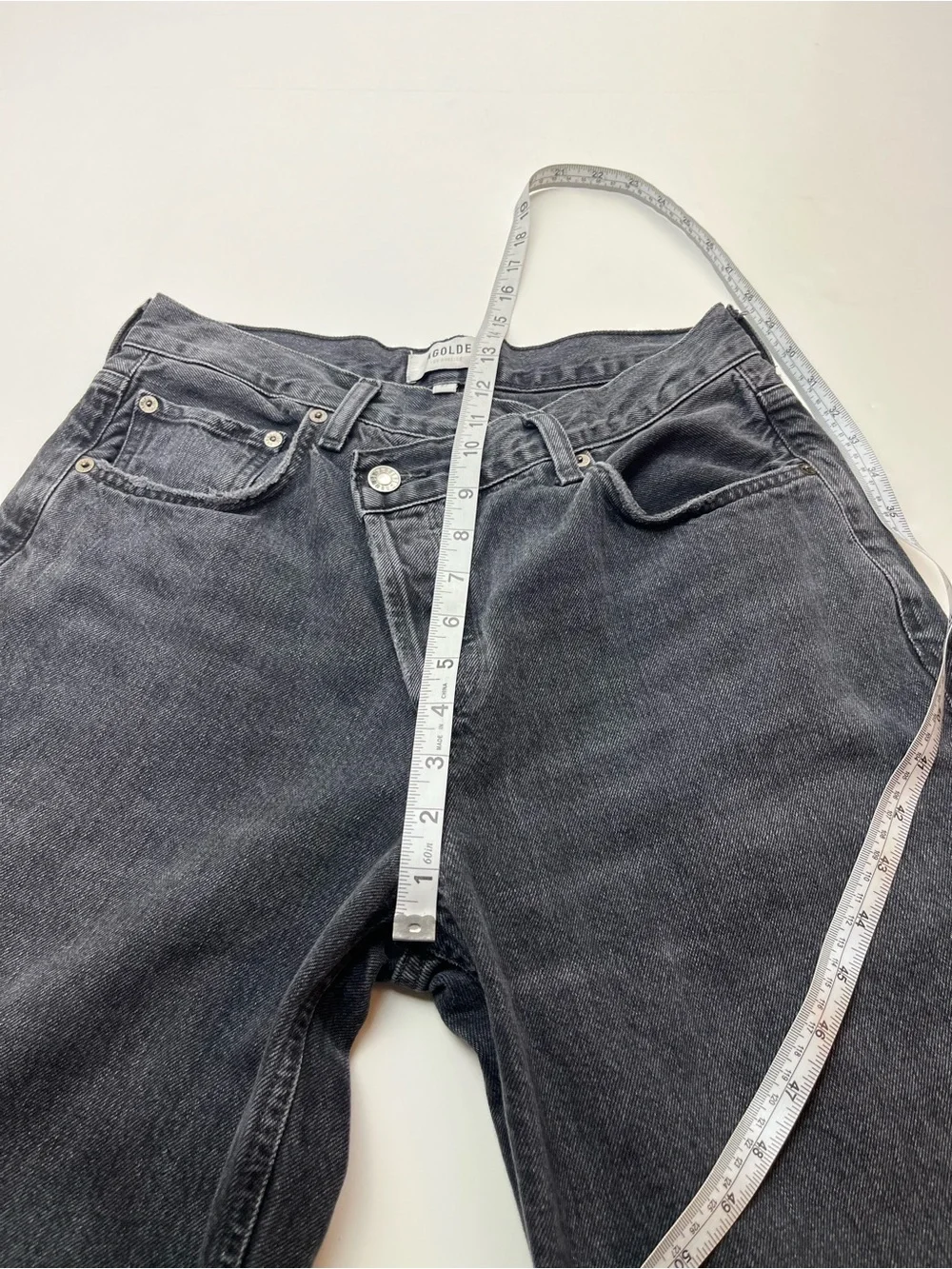 Agolde Criss Cross Denim Jean Asymmetrical Faded Black Pockets‎ Womens Size 27